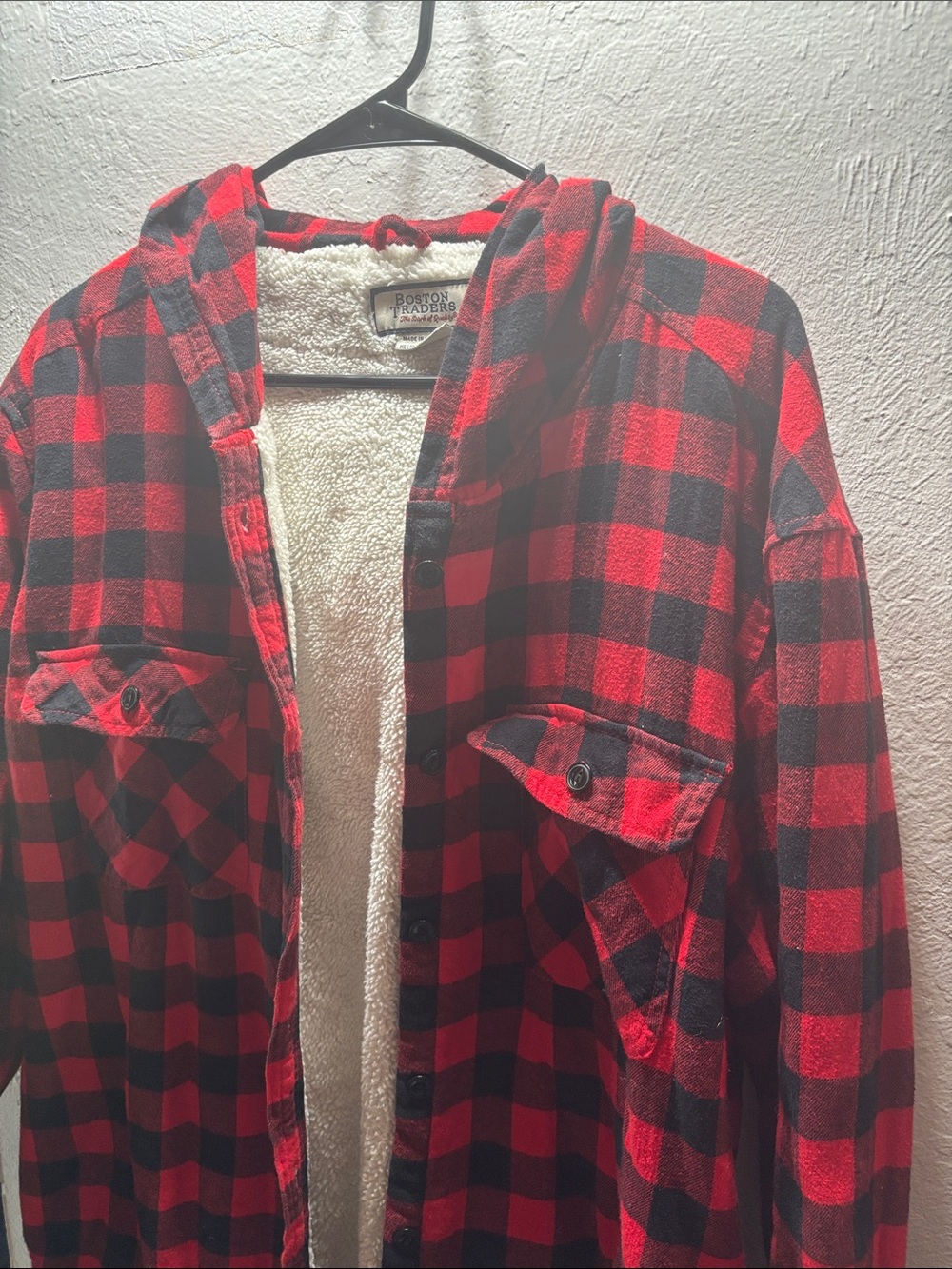 Boston Traders Red & Black Buffalo Plaid Sherpa-Lined Hooded Jacket